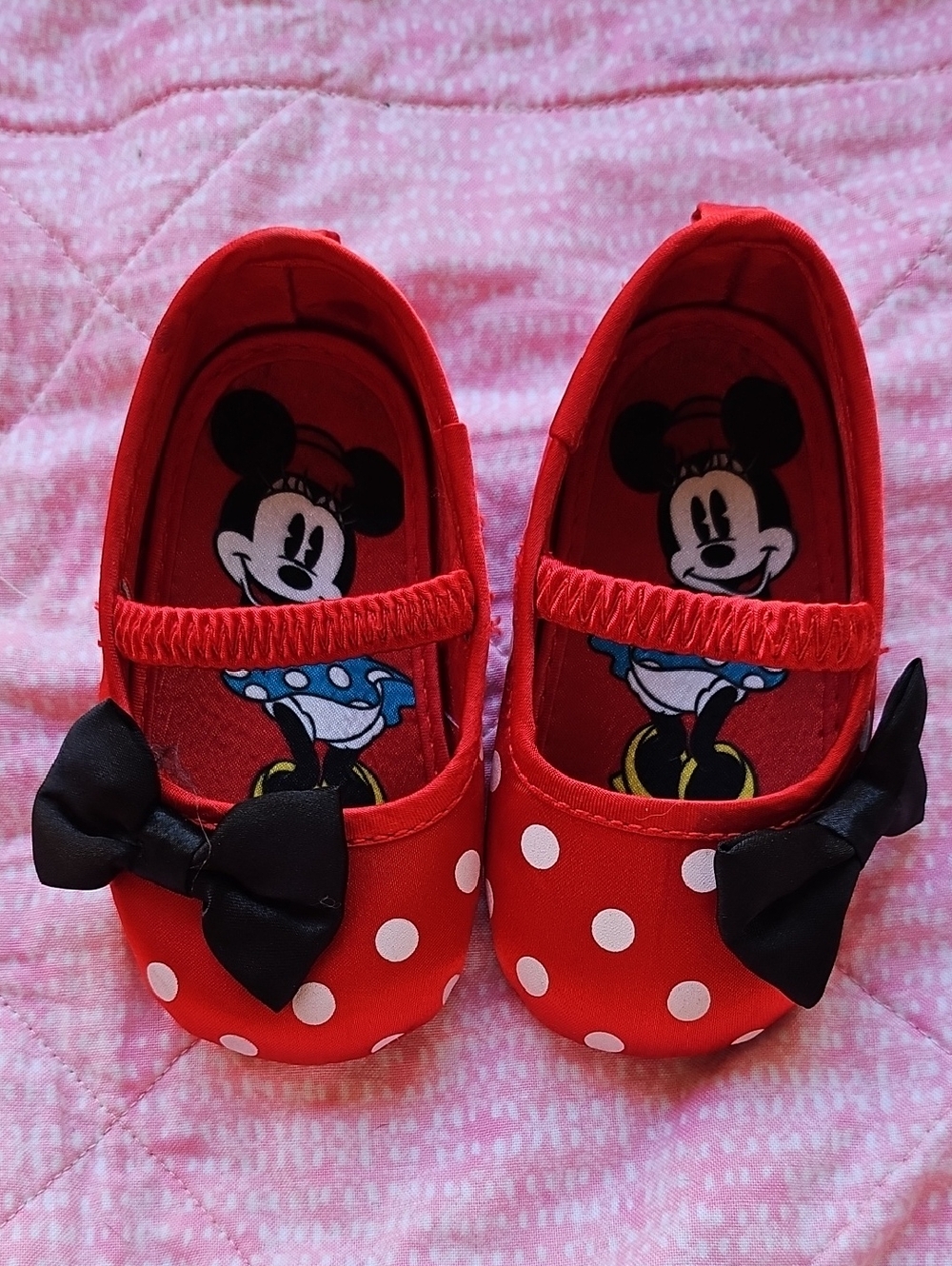 Disney Red Minnie Polka Dot And Bow Slip-On Baby Shoes